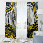 Personalized Melbourne Storm Window Curtain Aboriginal Dot Art - Dreamtime Rugby Mascot