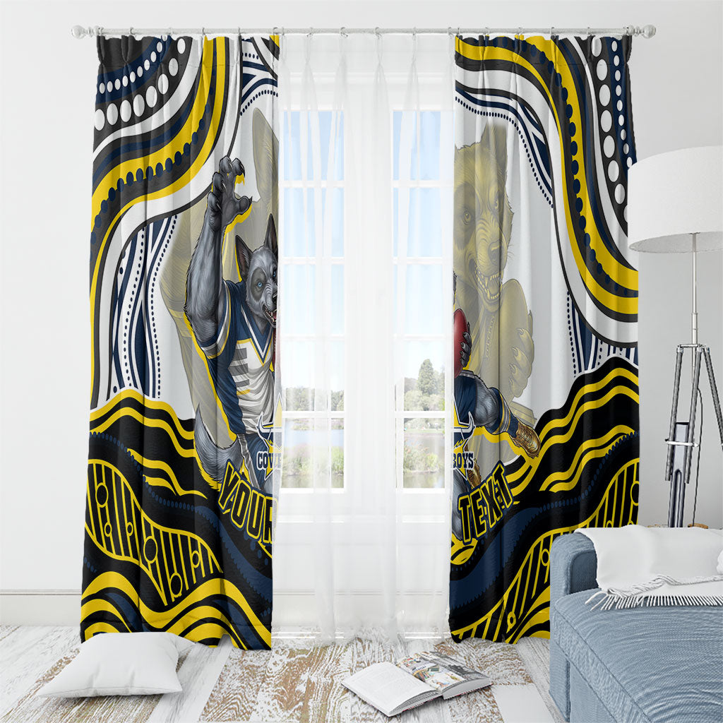 Personalized Melbourne Storm Window Curtain Aboriginal Dot Art - Dreamtime Rugby Mascot
