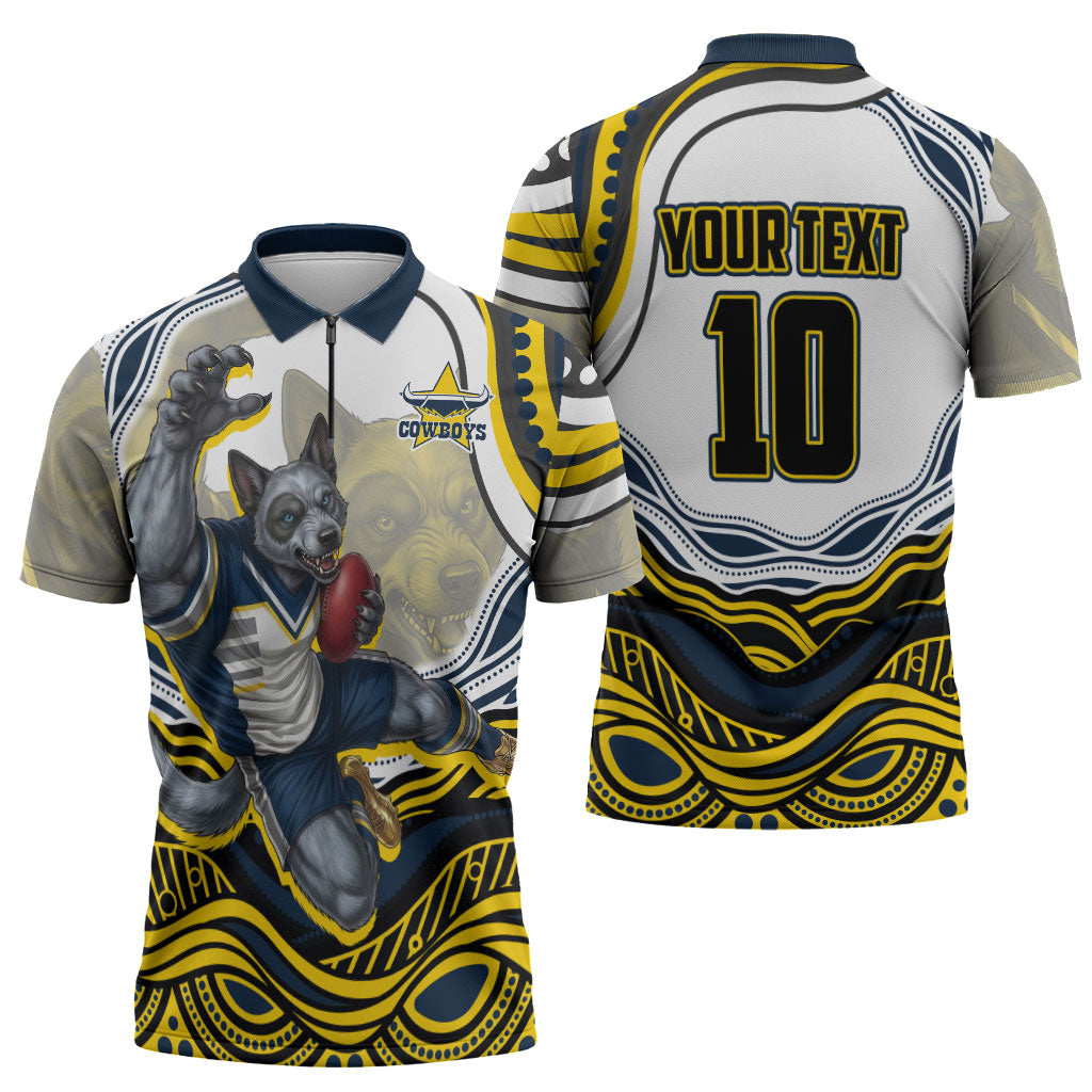 Personalized Melbourne Storm Zipper Polo Shirt Aboriginal Dot Art - Dreamtime Rugby Mascot