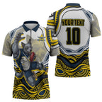 Personalized Melbourne Storm Zipper Polo Shirt Aboriginal Dot Art - Dreamtime Rugby Mascot