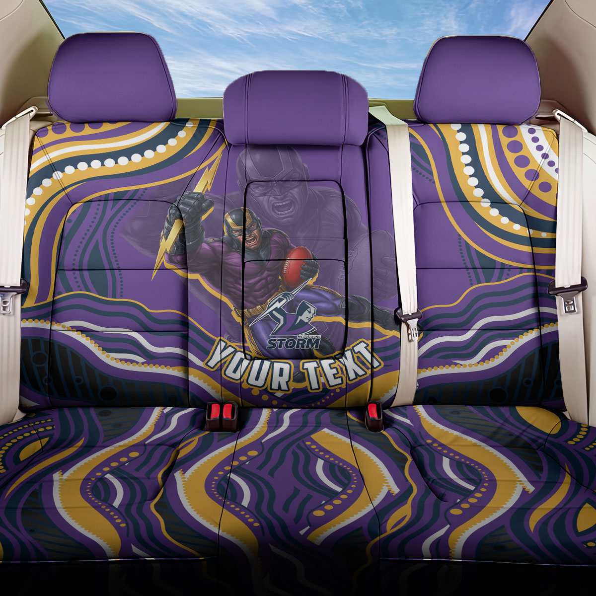 Personalized Gold Coast Titans Back Car Seat Cover Aboriginal Dot Art - Dreamtime Rugby Mascot