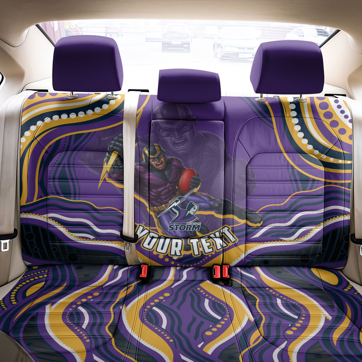 Personalized Gold Coast Titans Back Car Seat Cover Aboriginal Dot Art - Dreamtime Rugby Mascot