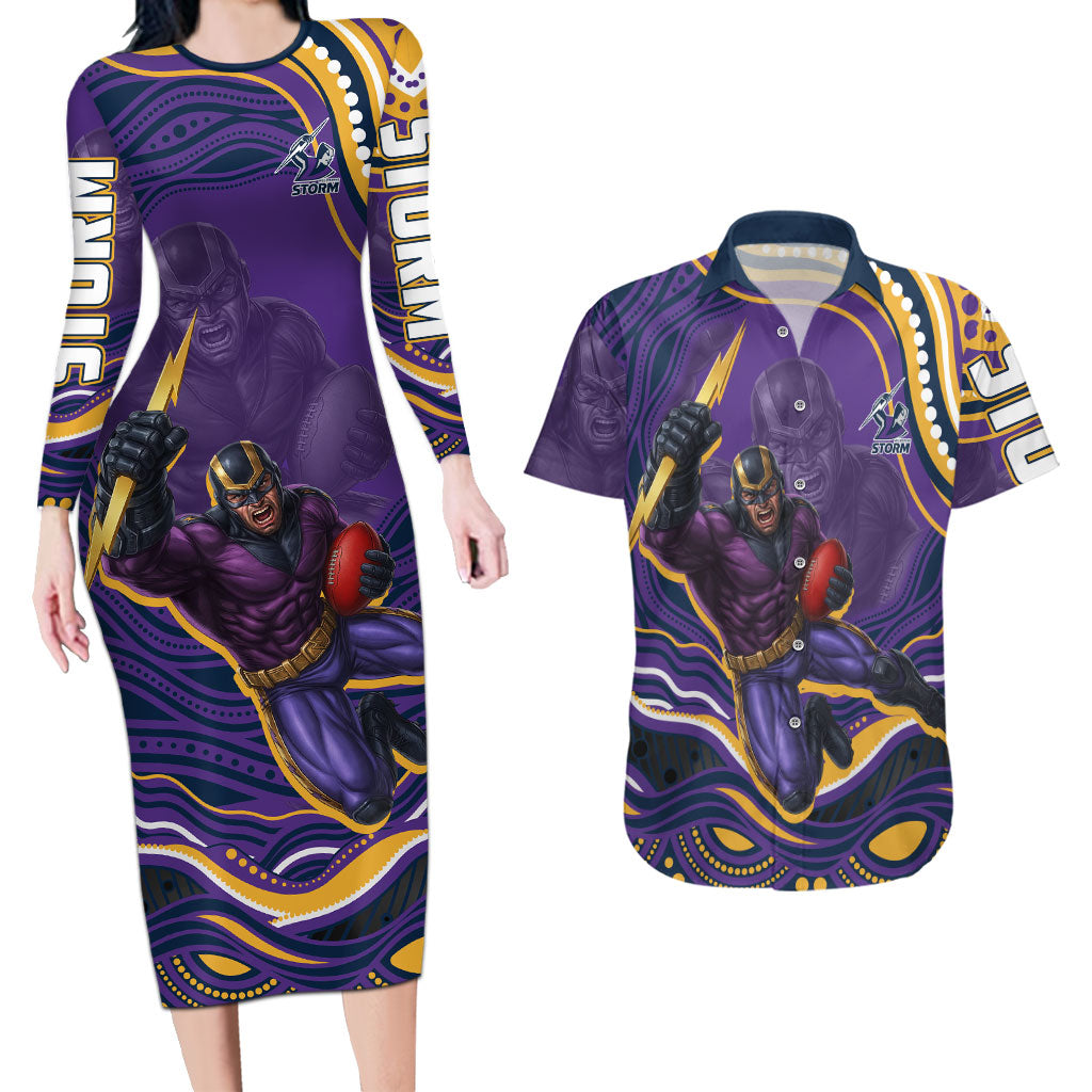 Personalized Gold Coast Titans Couples Matching Long Sleeve Bodycon Dress and Hawaiian Shirt Aboriginal Dot Art - Dreamtime Rugby Mascot