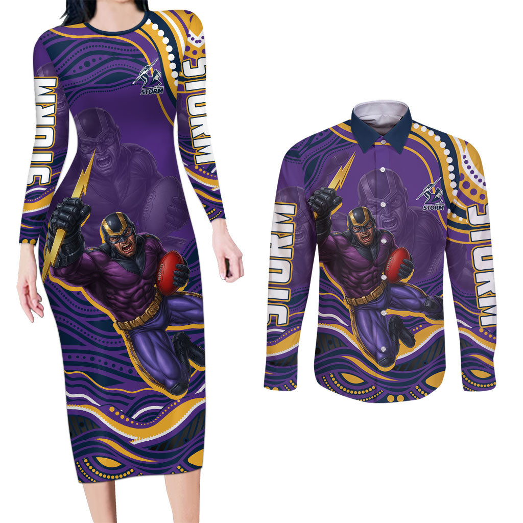 Personalized Gold Coast Titans Couples Matching Long Sleeve Bodycon Dress and Long Sleeve Button Shirt Aboriginal Dot Art - Dreamtime Rugby Mascot