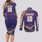 Personalized Gold Coast Titans Couples Matching Long Sleeve Bodycon Dress and Long Sleeve Button Shirt Aboriginal Dot Art - Dreamtime Rugby Mascot