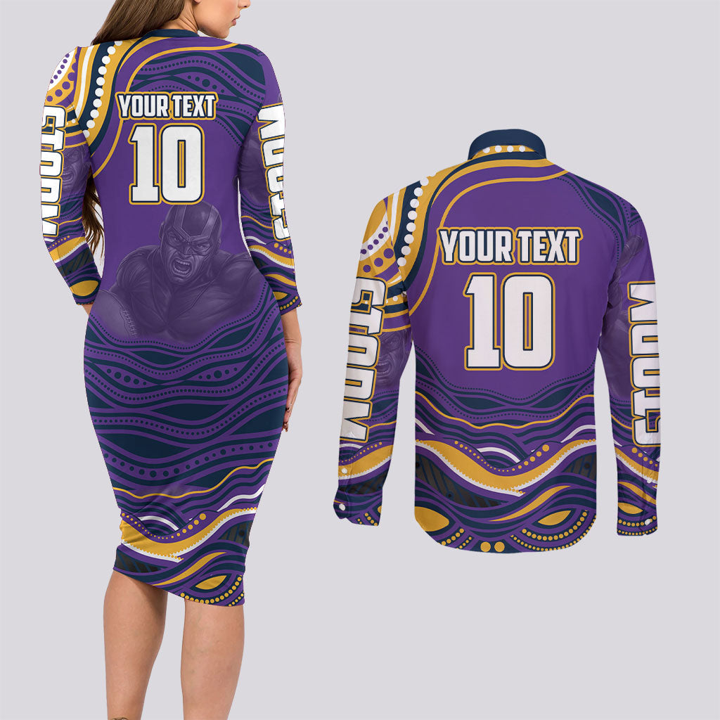 Personalized Gold Coast Titans Couples Matching Long Sleeve Bodycon Dress and Long Sleeve Button Shirt Aboriginal Dot Art - Dreamtime Rugby Mascot