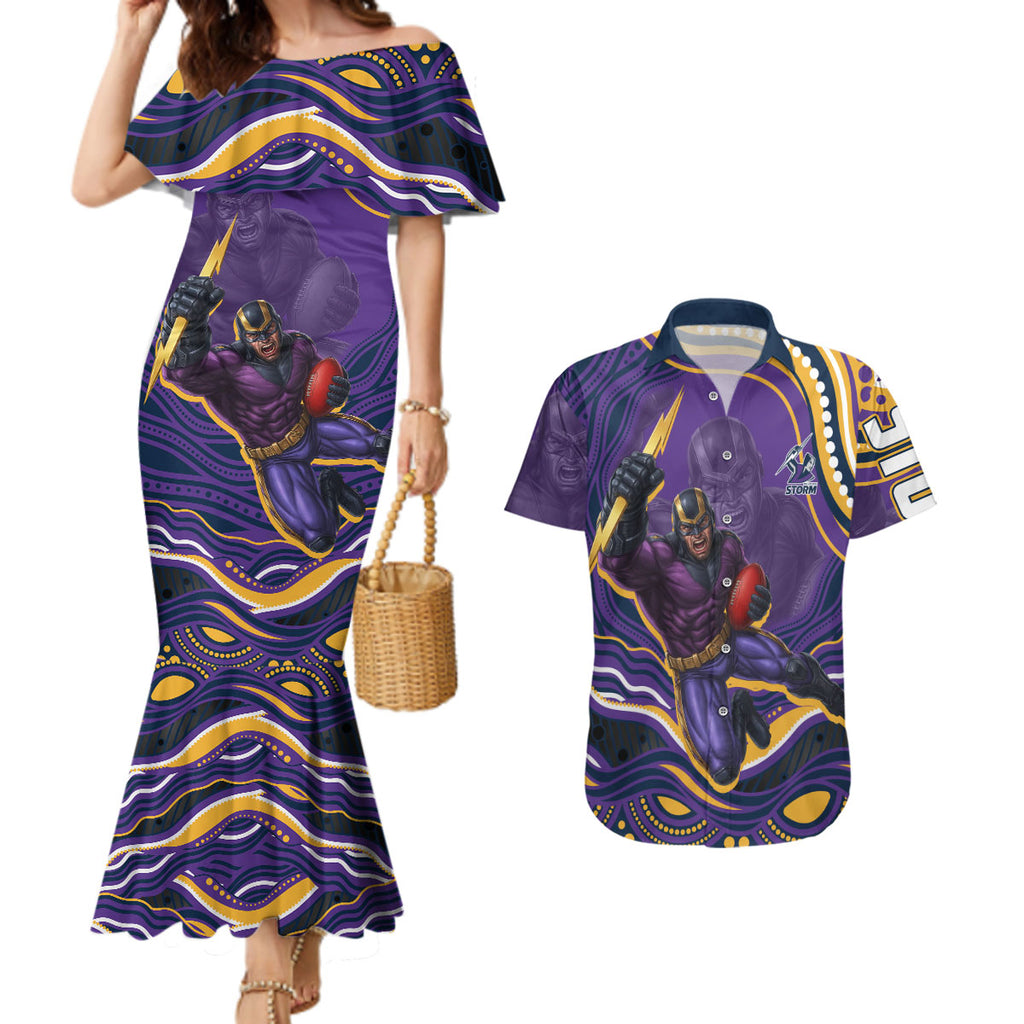Personalized Gold Coast Titans Couples Matching Mermaid Dress and Hawaiian Shirt Aboriginal Dot Art - Dreamtime Rugby Mascot