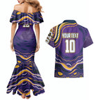 Personalized Gold Coast Titans Couples Matching Mermaid Dress and Hawaiian Shirt Aboriginal Dot Art - Dreamtime Rugby Mascot