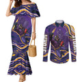 Personalized Gold Coast Titans Couples Matching Mermaid Dress and Long Sleeve Button Shirt Aboriginal Dot Art - Dreamtime Rugby Mascot