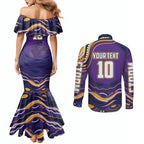 Personalized Gold Coast Titans Couples Matching Mermaid Dress and Long Sleeve Button Shirt Aboriginal Dot Art - Dreamtime Rugby Mascot