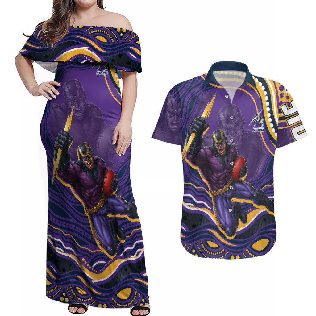 Personalized Gold Coast Titans Couples Matching Off Shoulder Maxi Dress and Hawaiian Shirt Aboriginal Dot Art - Dreamtime Rugby Mascot