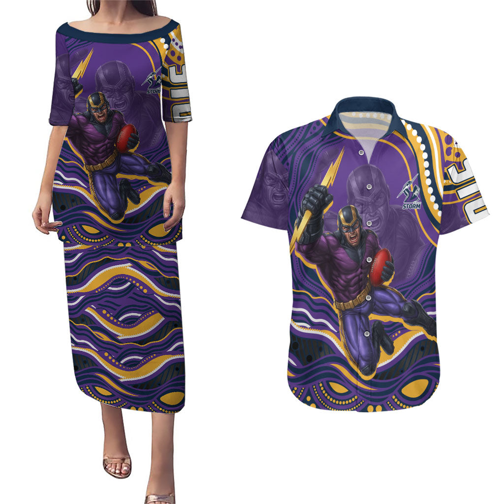 Personalized Gold Coast Titans Couples Matching Puletasi and Hawaiian Shirt Aboriginal Dot Art - Dreamtime Rugby Mascot