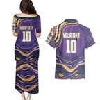 Personalized Gold Coast Titans Couples Matching Puletasi and Hawaiian Shirt Aboriginal Dot Art - Dreamtime Rugby Mascot