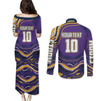 Personalized Gold Coast Titans Couples Matching Puletasi and Long Sleeve Button Shirt Aboriginal Dot Art - Dreamtime Rugby Mascot