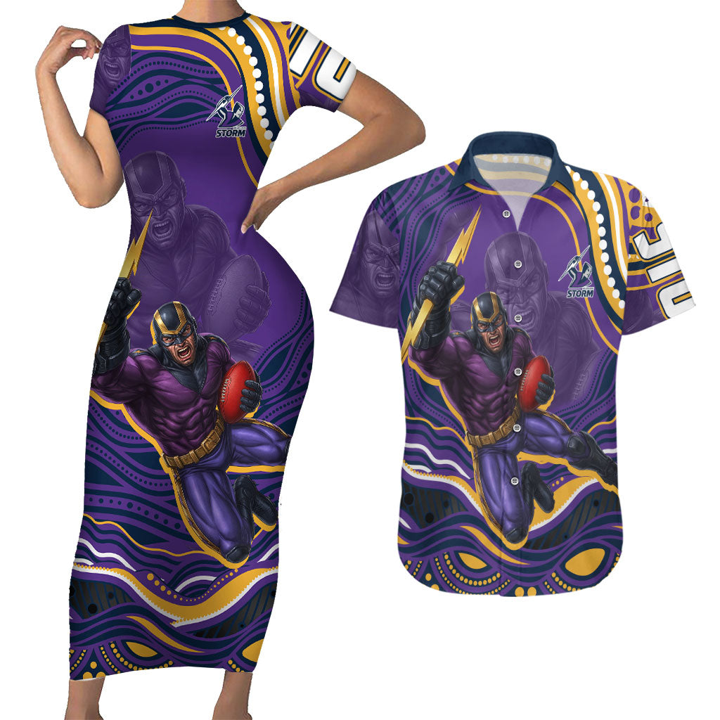 Personalized Gold Coast Titans Couples Matching Short Sleeve Bodycon Dress and Hawaiian Shirt Aboriginal Dot Art - Dreamtime Rugby Mascot