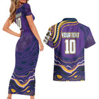 Personalized Gold Coast Titans Couples Matching Short Sleeve Bodycon Dress and Hawaiian Shirt Aboriginal Dot Art - Dreamtime Rugby Mascot
