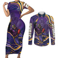 Personalized Gold Coast Titans Couples Matching Short Sleeve Bodycon Dress and Long Sleeve Button Shirt Aboriginal Dot Art - Dreamtime Rugby Mascot