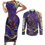 Personalized Gold Coast Titans Couples Matching Short Sleeve Bodycon Dress and Long Sleeve Button Shirt Aboriginal Dot Art - Dreamtime Rugby Mascot