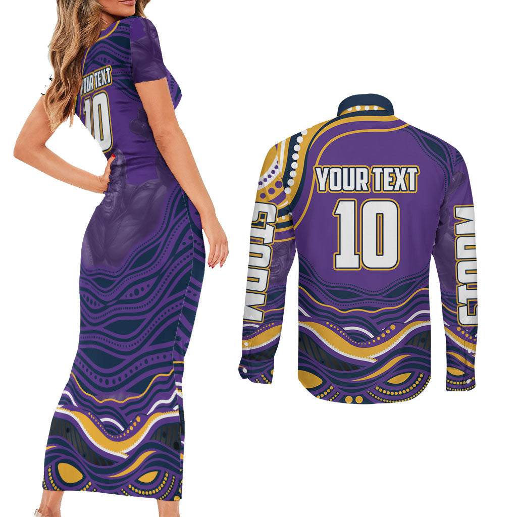 Personalized Gold Coast Titans Couples Matching Short Sleeve Bodycon Dress and Long Sleeve Button Shirt Aboriginal Dot Art - Dreamtime Rugby Mascot
