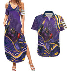 Personalized Gold Coast Titans Couples Matching Summer Maxi Dress and Hawaiian Shirt Aboriginal Dot Art - Dreamtime Rugby Mascot