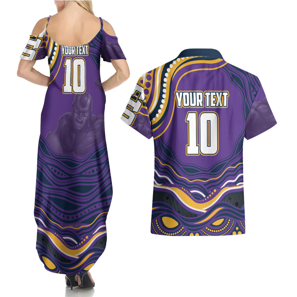 Personalized Gold Coast Titans Couples Matching Summer Maxi Dress and Hawaiian Shirt Aboriginal Dot Art - Dreamtime Rugby Mascot