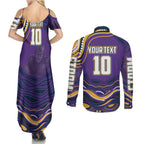 Personalized Gold Coast Titans Couples Matching Summer Maxi Dress and Long Sleeve Button Shirt Aboriginal Dot Art - Dreamtime Rugby Mascot
