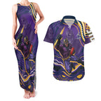 Personalized Gold Coast Titans Couples Matching Tank Maxi Dress and Hawaiian Shirt Aboriginal Dot Art - Dreamtime Rugby Mascot