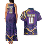 Personalized Gold Coast Titans Couples Matching Tank Maxi Dress and Hawaiian Shirt Aboriginal Dot Art - Dreamtime Rugby Mascot