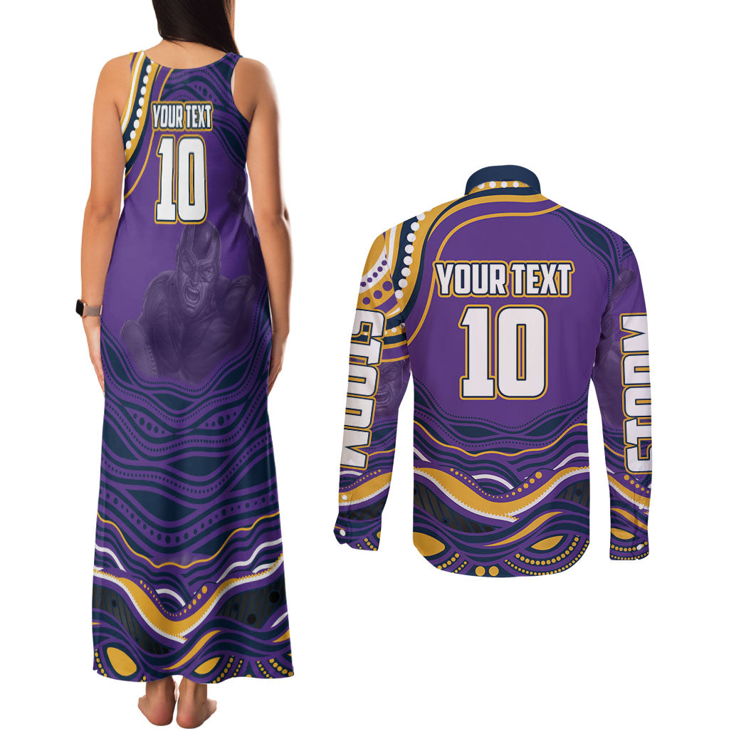 Personalized Gold Coast Titans Couples Matching Tank Maxi Dress and Long Sleeve Button Shirt Aboriginal Dot Art - Dreamtime Rugby Mascot