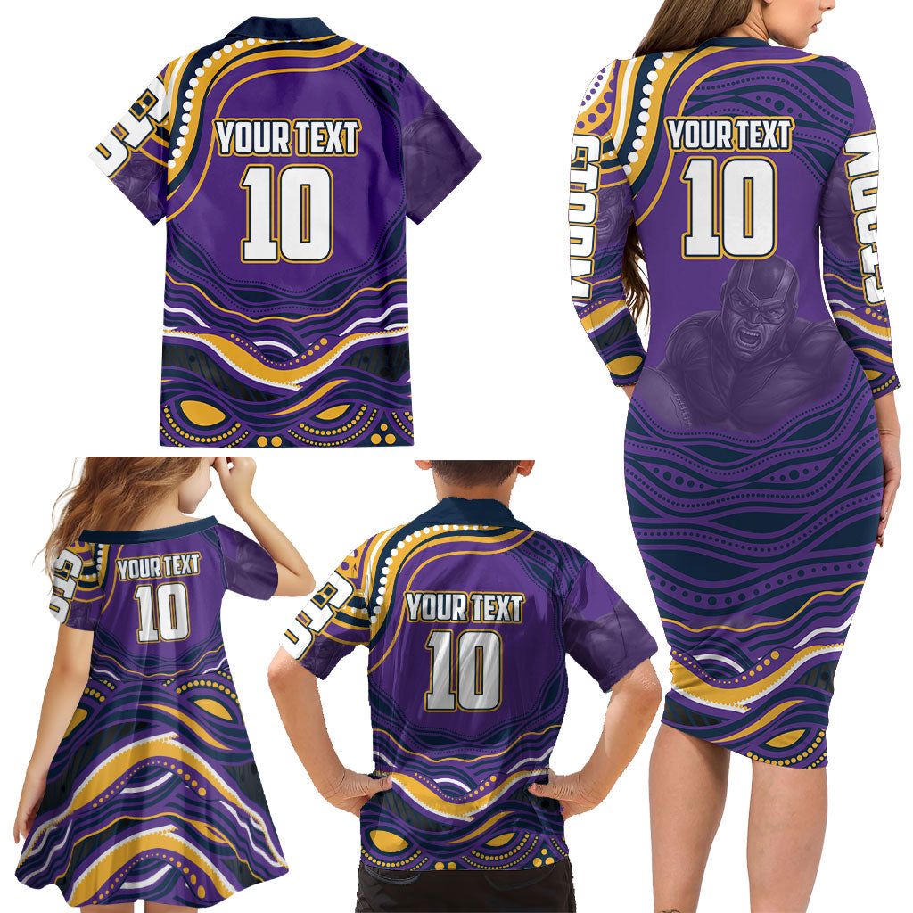Personalized Gold Coast Titans Family Matching Long Sleeve Bodycon Dress and Hawaiian Shirt Aboriginal Dot Art - Dreamtime Rugby Mascot