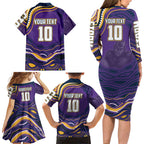 Personalized Gold Coast Titans Family Matching Long Sleeve Bodycon Dress and Hawaiian Shirt Aboriginal Dot Art - Dreamtime Rugby Mascot