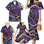 Personalized Gold Coast Titans Family Matching Mermaid Dress and Hawaiian Shirt Aboriginal Dot Art - Dreamtime Rugby Mascot