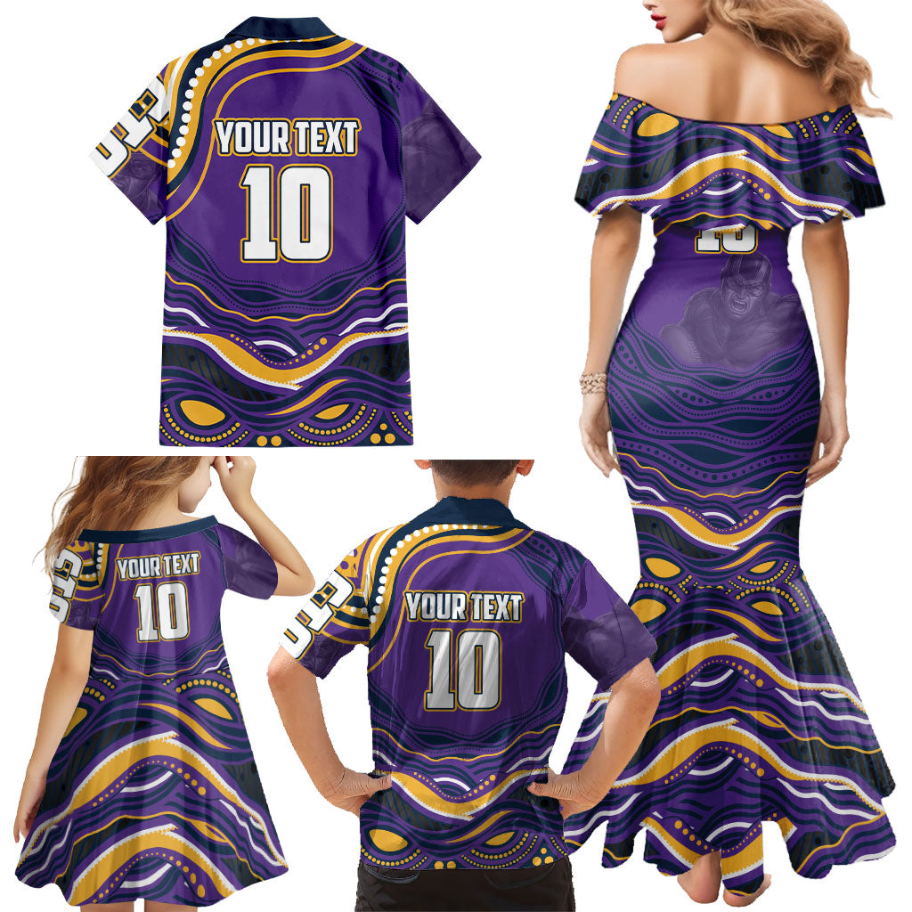 Personalized Gold Coast Titans Family Matching Mermaid Dress and Hawaiian Shirt Aboriginal Dot Art - Dreamtime Rugby Mascot