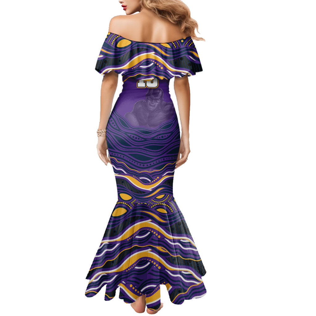Personalized Gold Coast Titans Family Matching Mermaid Dress and Hawaiian Shirt Aboriginal Dot Art - Dreamtime Rugby Mascot