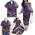 Personalized Gold Coast Titans Family Matching Off The Shoulder Long Sleeve Dress and Hawaiian Shirt Aboriginal Dot Art - Dreamtime Rugby Mascot
