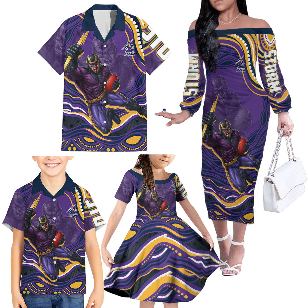 Personalized Gold Coast Titans Family Matching Off The Shoulder Long Sleeve Dress and Hawaiian Shirt Aboriginal Dot Art - Dreamtime Rugby Mascot