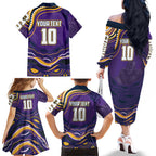 Personalized Gold Coast Titans Family Matching Off The Shoulder Long Sleeve Dress and Hawaiian Shirt Aboriginal Dot Art - Dreamtime Rugby Mascot