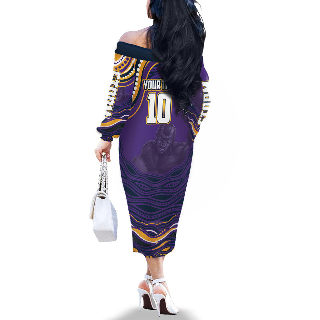Personalized Gold Coast Titans Family Matching Off The Shoulder Long Sleeve Dress and Hawaiian Shirt Aboriginal Dot Art - Dreamtime Rugby Mascot