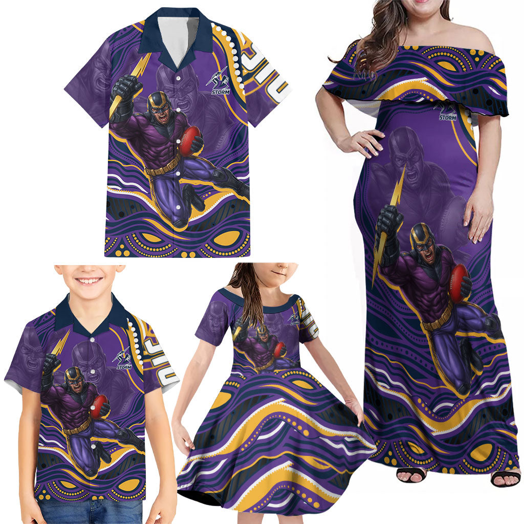 Personalized Gold Coast Titans Family Matching Off Shoulder Maxi Dress and Hawaiian Shirt Aboriginal Dot Art - Dreamtime Rugby Mascot