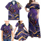 Personalized Gold Coast Titans Family Matching Off Shoulder Maxi Dress and Hawaiian Shirt Aboriginal Dot Art - Dreamtime Rugby Mascot