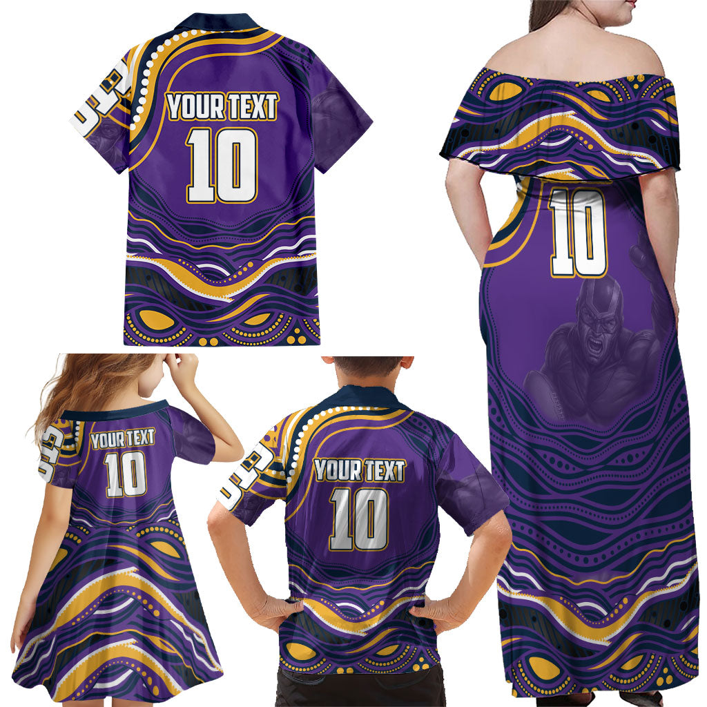 Personalized Gold Coast Titans Family Matching Off Shoulder Maxi Dress and Hawaiian Shirt Aboriginal Dot Art - Dreamtime Rugby Mascot