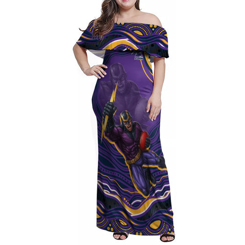 Personalized Gold Coast Titans Family Matching Off Shoulder Maxi Dress and Hawaiian Shirt Aboriginal Dot Art - Dreamtime Rugby Mascot
