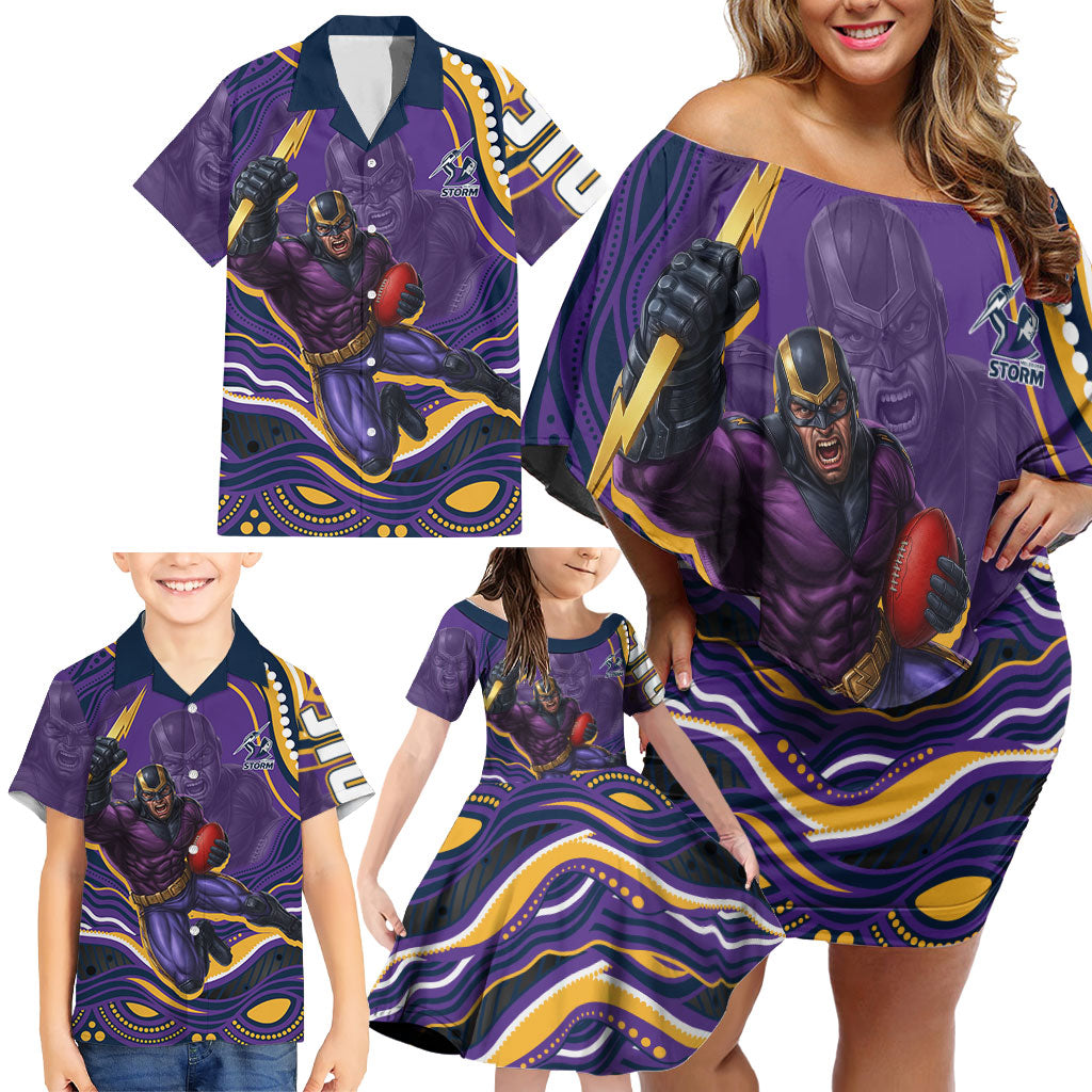 Personalized Gold Coast Titans Family Matching Off Shoulder Short Dress and Hawaiian Shirt Aboriginal Dot Art - Dreamtime Rugby Mascot