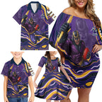 Personalized Gold Coast Titans Family Matching Off Shoulder Short Dress and Hawaiian Shirt Aboriginal Dot Art - Dreamtime Rugby Mascot