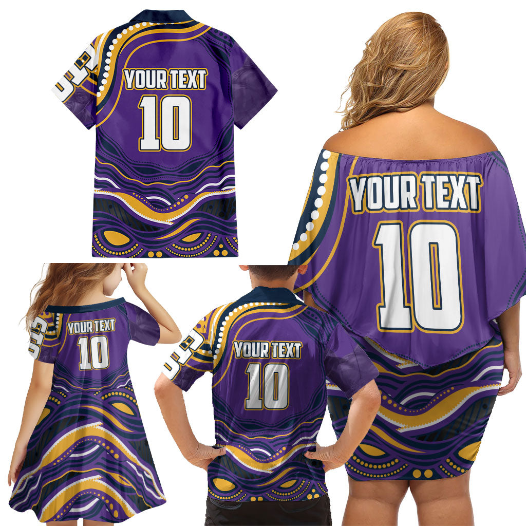 Personalized Gold Coast Titans Family Matching Off Shoulder Short Dress and Hawaiian Shirt Aboriginal Dot Art - Dreamtime Rugby Mascot