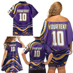 Personalized Gold Coast Titans Family Matching Off Shoulder Short Dress and Hawaiian Shirt Aboriginal Dot Art - Dreamtime Rugby Mascot