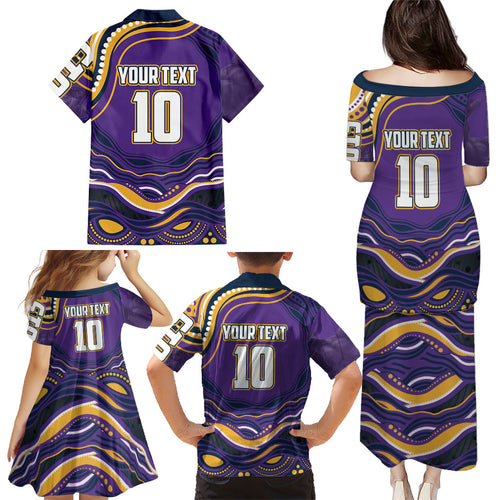 Personalized Gold Coast Titans Family Matching Puletasi and Hawaiian Shirt Aboriginal Dot Art - Dreamtime Rugby Mascot