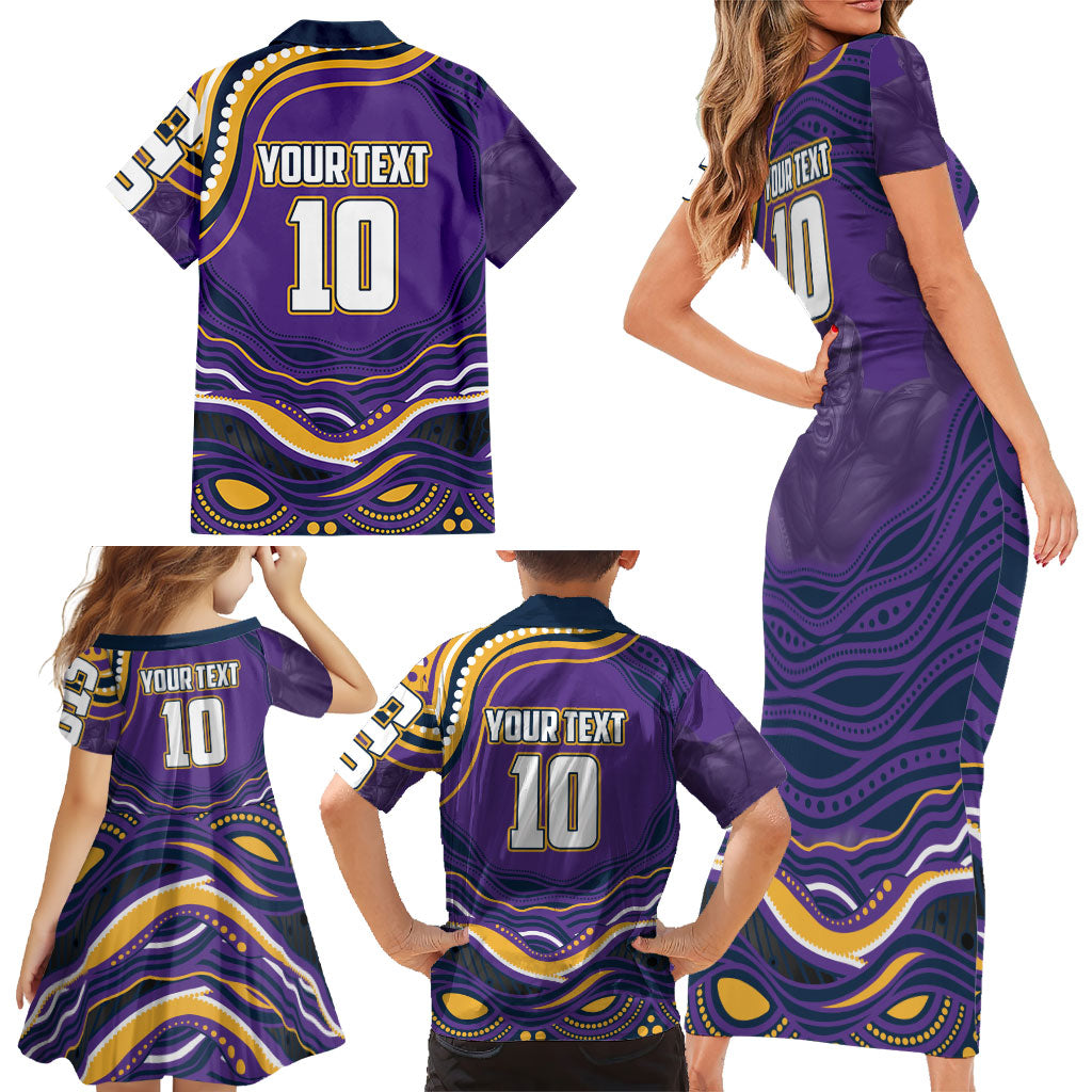 Personalized Gold Coast Titans Family Matching Short Sleeve Bodycon Dress and Hawaiian Shirt Aboriginal Dot Art - Dreamtime Rugby Mascot
