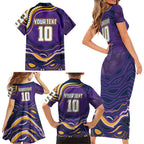 Personalized Gold Coast Titans Family Matching Short Sleeve Bodycon Dress and Hawaiian Shirt Aboriginal Dot Art - Dreamtime Rugby Mascot
