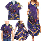 Personalized Gold Coast Titans Family Matching Summer Maxi Dress and Hawaiian Shirt Aboriginal Dot Art - Dreamtime Rugby Mascot